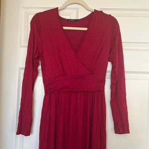 OUGES Womens Long Sleeve V-Neck Wrap Waist Maxi Dress